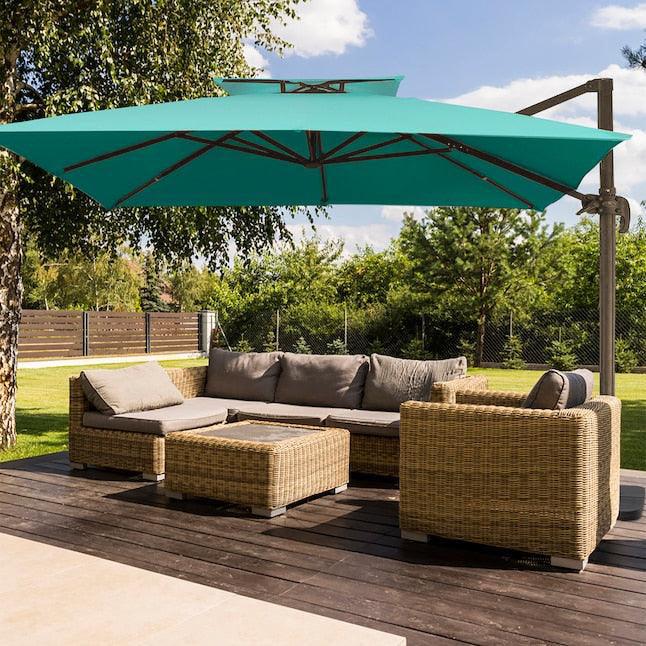 Cantilever Patio Umbrella Roma 2.5M Double Top Square Umbrella,360° Rotation, Dark Green with Light - Parasol