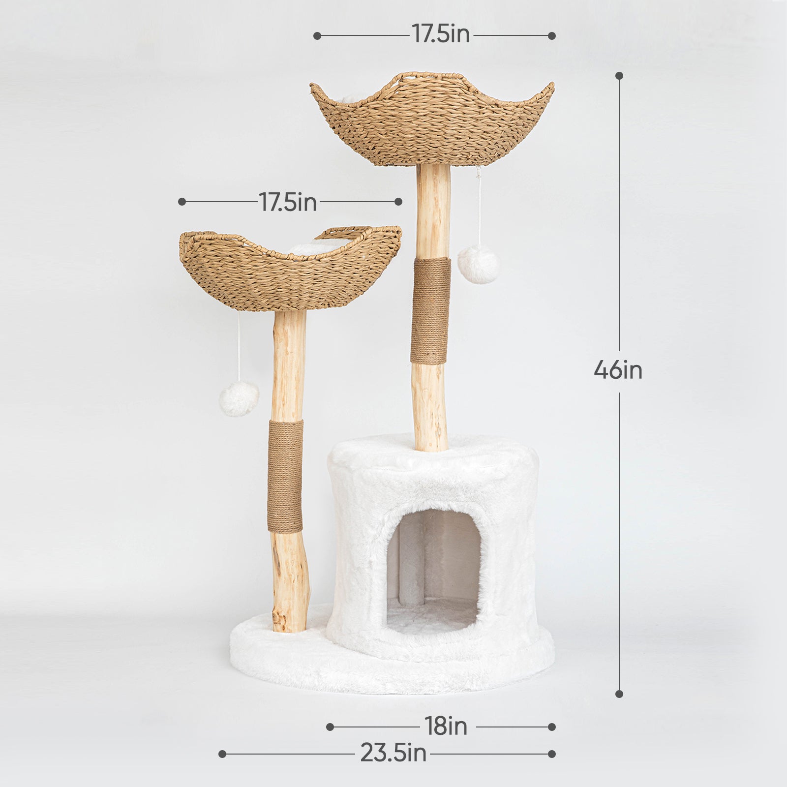 Modern Cat Tree Tower for Large Cats, Real Branch Luxury Cat Condo, Wood Cat Scratching Tree, Cat Lover Gifts