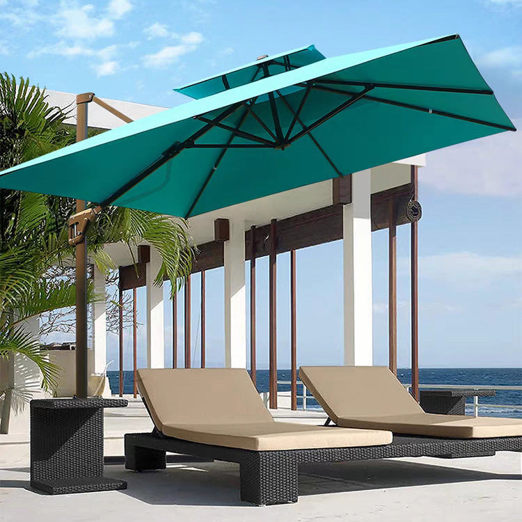 Cantilever Patio Umbrella Roma 2.5M Double Top Square Umbrella,360° Rotation, Dark Green with Light