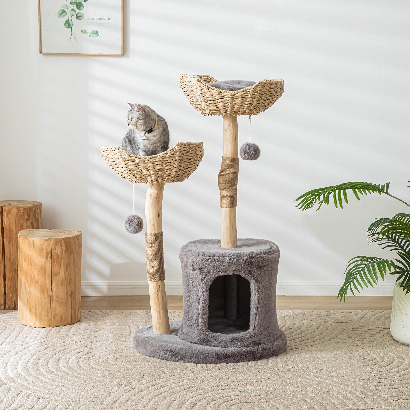 Modern Cat Tree for Indoor Cats Large Adult,Wooden Cat Tower for Large Cats with Scratching Post,Luxury Cat Condo