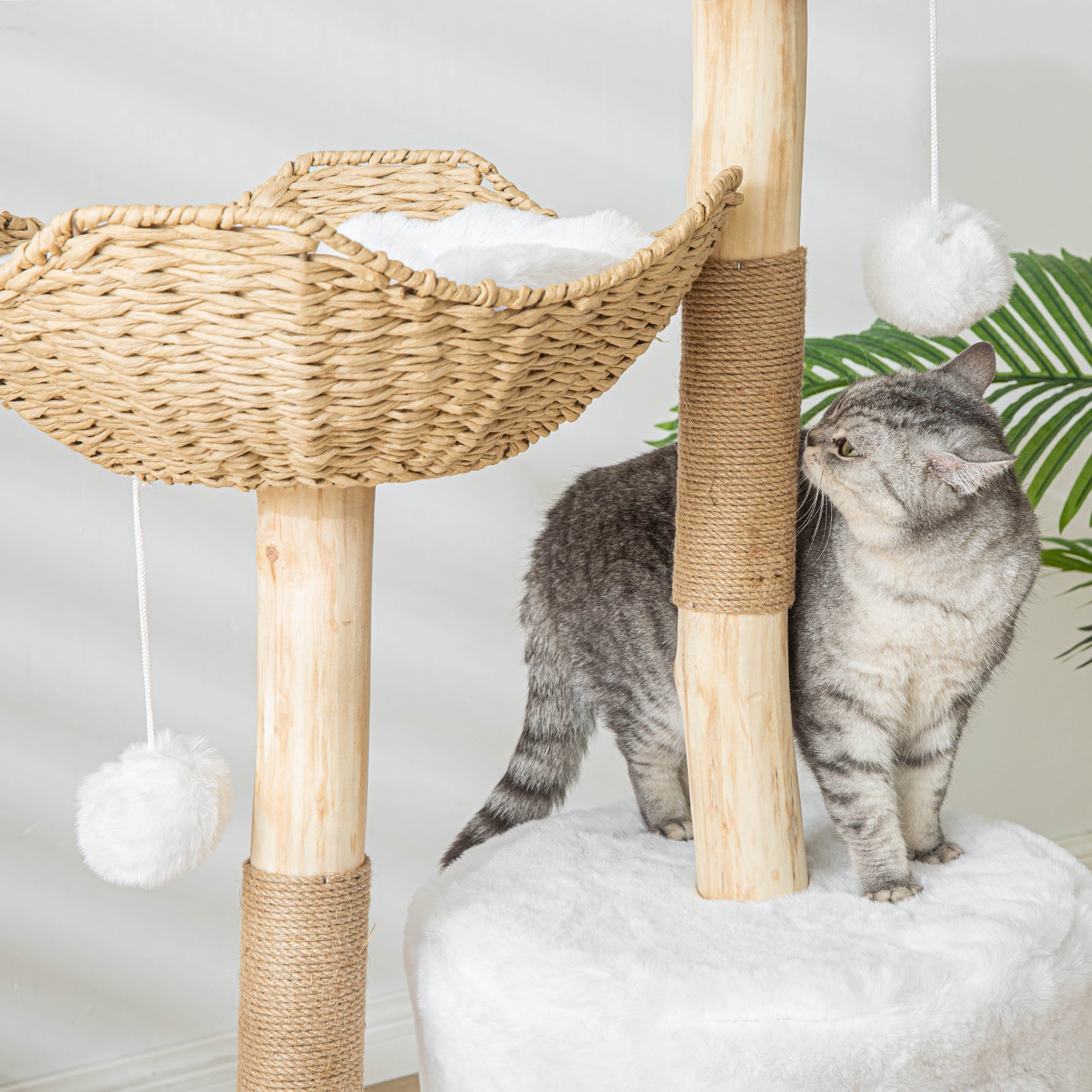 Modern Cat Tree Tower for Large Cats, Real Branch Luxury Cat Condo, Wood Cat Scratching Tree, Cat Lover Gifts