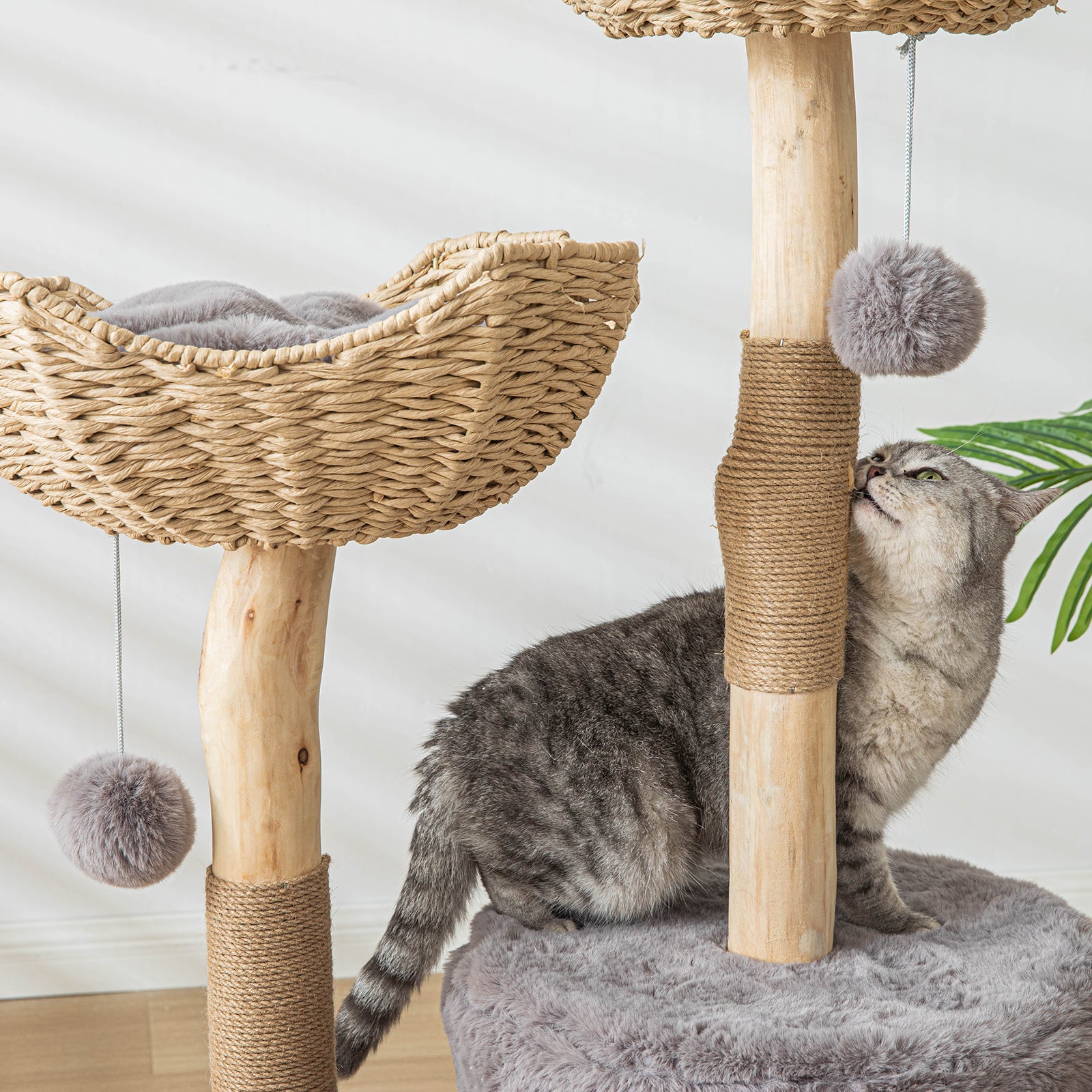 Modern Cat Tree for Indoor Cats Large Adult,Wooden Cat Tower for Large Cats with Scratching Post,Luxury Cat Condo