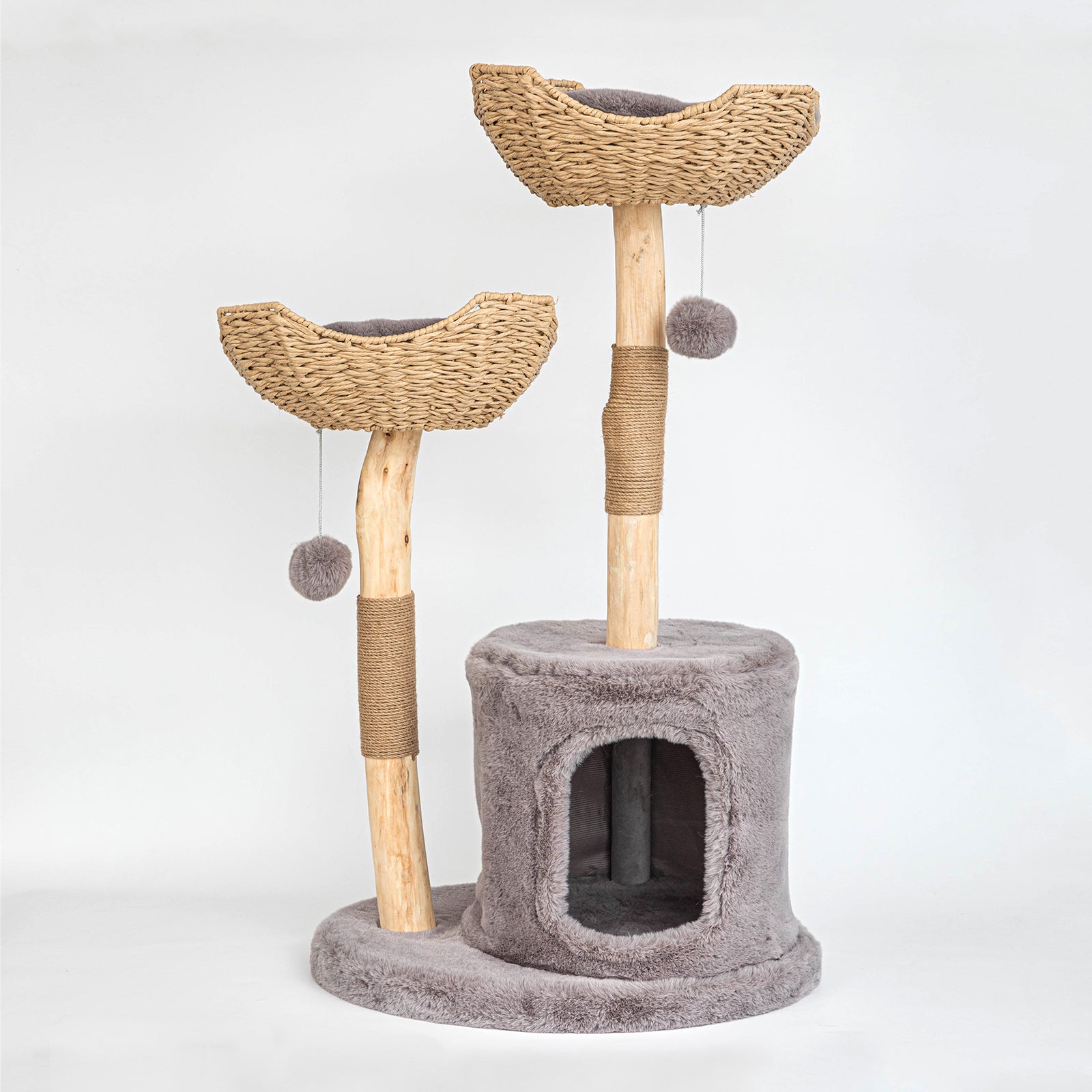 Modern Cat Tree Tower for Large Cats, Real Branch Luxury Cat Condo, Wood Cat Scratching Tree, Cat Lover Gifts